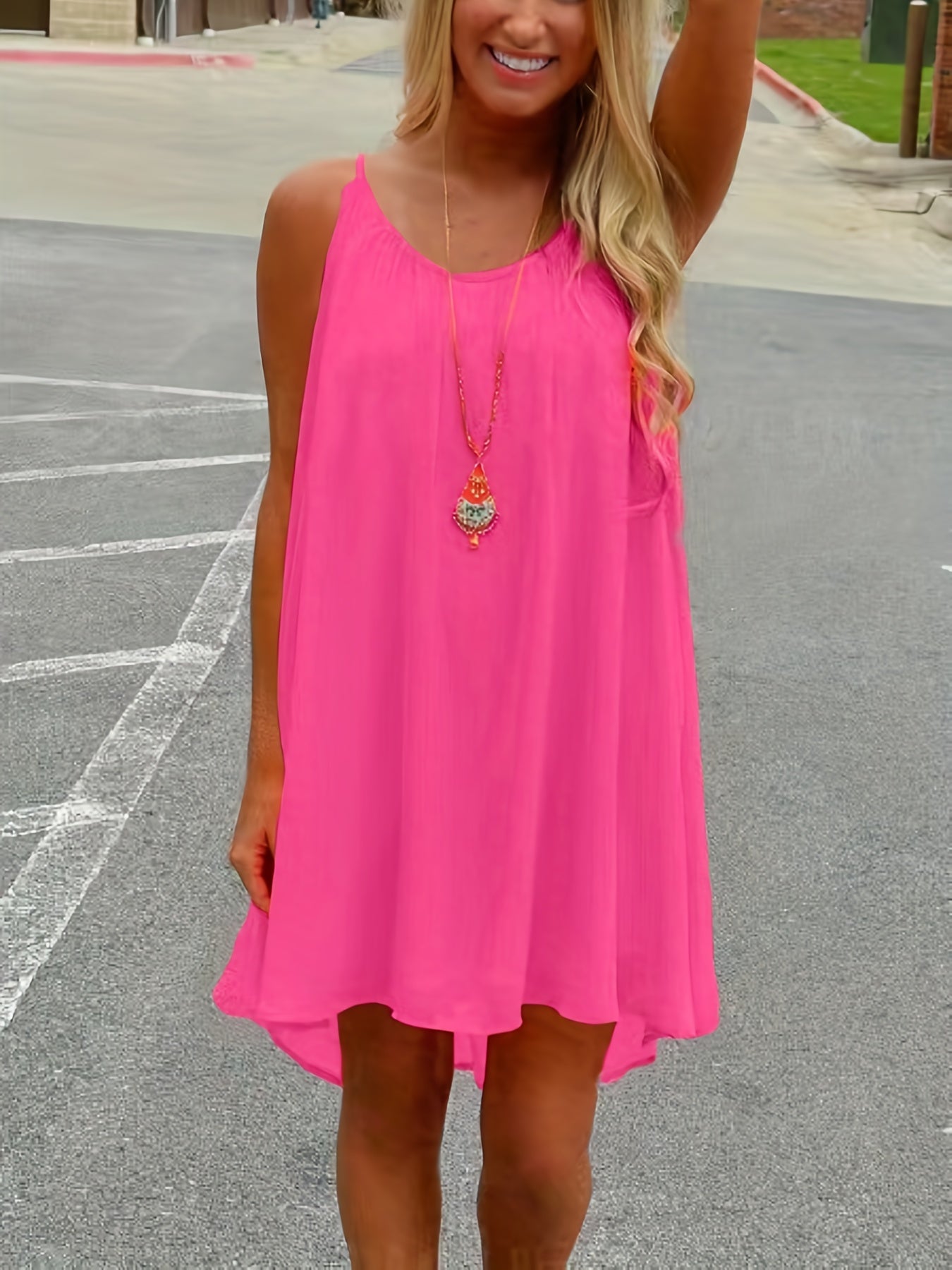  Casual Dress Women's Plus Round Neck Backless Loose Fit Dress