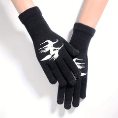Halloween Witch Touch Screen Knitted Gloves, Windproof Warm Winter Gloves