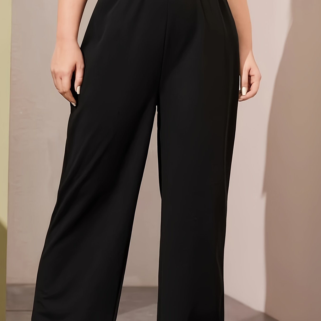  Casual Pants Women's Plus Solid Elastic Waist Straight Leg