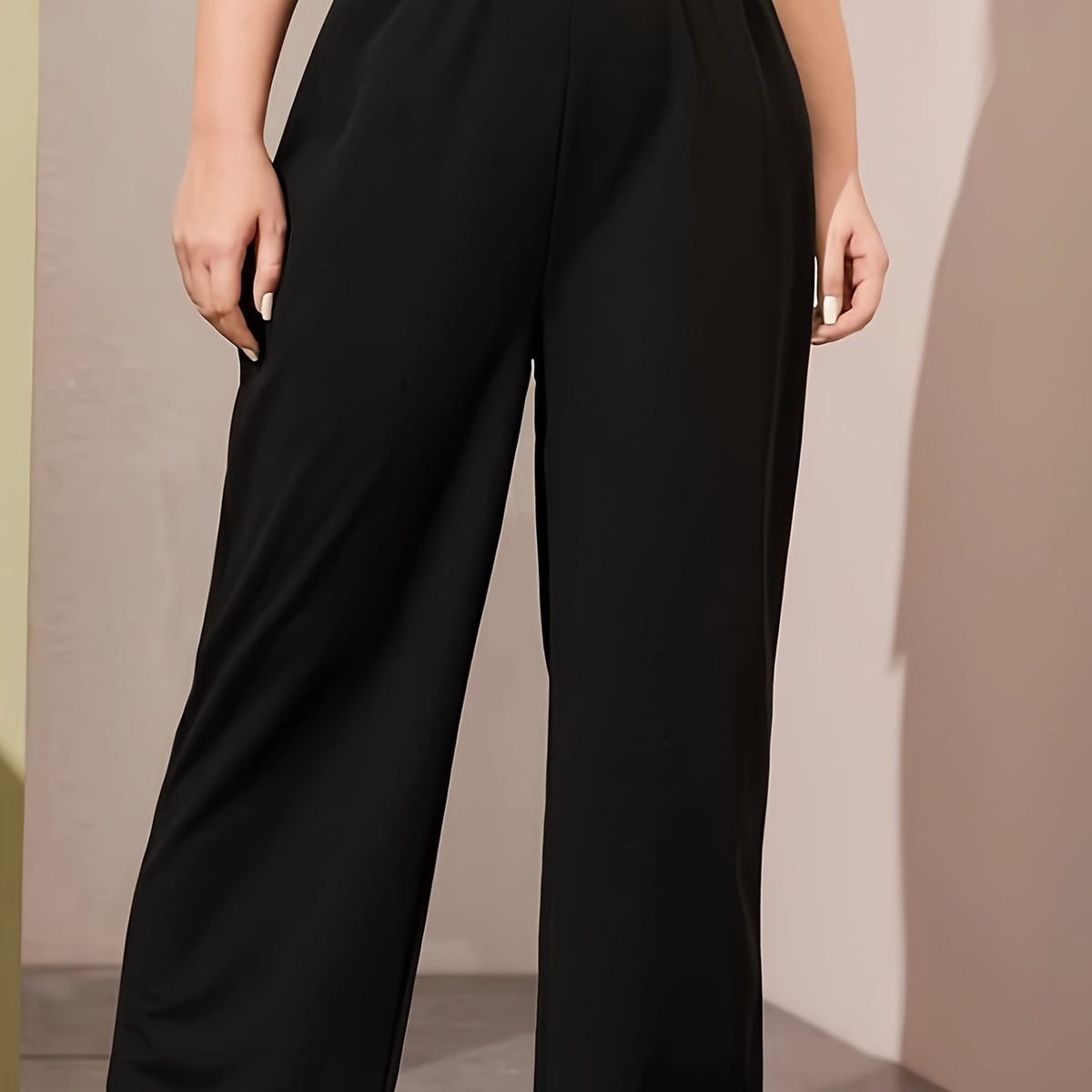  Casual Pants Women's Plus Solid Elastic Waist Straight Leg