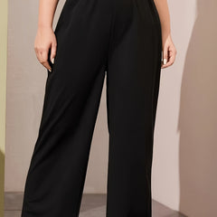  Casual Pants Women's Plus Solid Elastic Waist Straight Leg