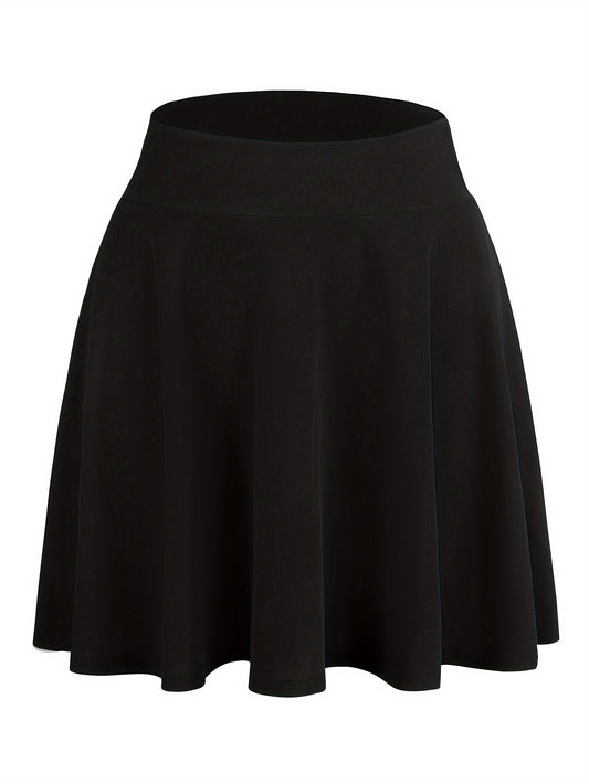  Solid Wideband Waist High Rise A line Mini Skirt