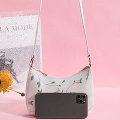 Flower Embroidered Shoulder Bag Zipper Stylish Baguette Bag