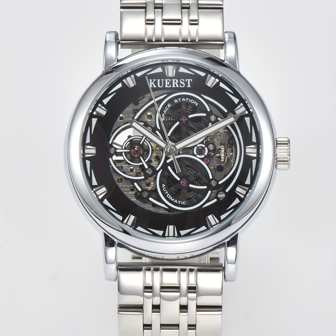 KUERST Men's Steel Strap Mechanical Watch Luminous Dial Creative Wristwatch