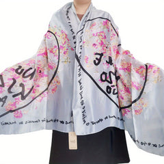 Mature Print Silk Scarf Soft Smooth Shawl Sunproof Beach Towel
