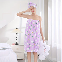2pcs Coral Velvet Bath Wrap Towel & Hair Cap