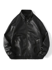 Men's Stylish PU Leather Jacket Zip Up Long Sleeve Jacket