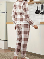 Flannel Plaid Pajama Set Long Sleeve Top & Pants Women's Sleepwear