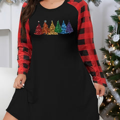 Christmas Tree Print Plaid Nightdress