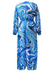 Women's Plus Fluid Print Long Sleeve Maxi Dress
