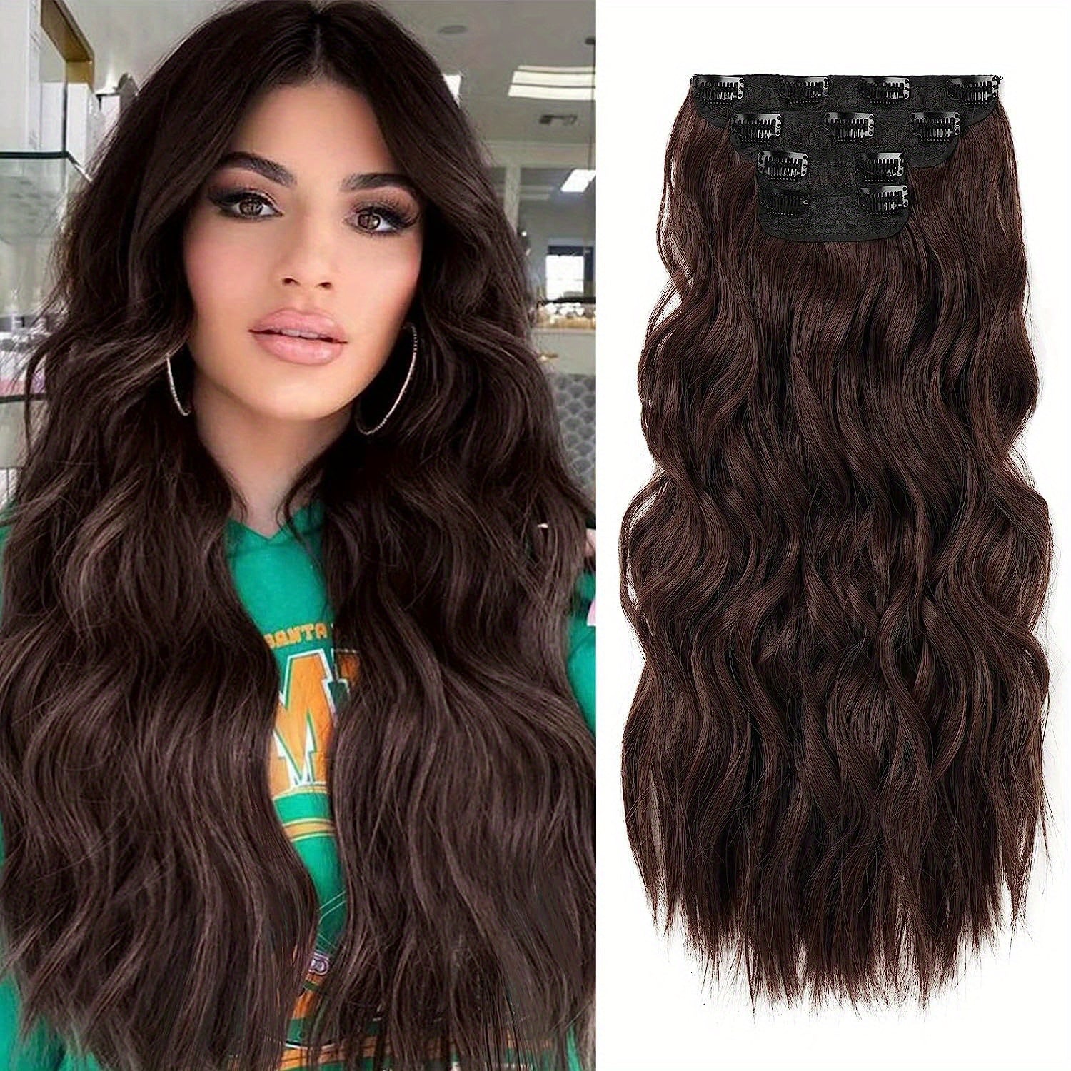 4pcs Dark Blonde Light Blonde Ends Clip In Hair Extensions Soft Synthetic