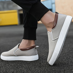 Men's Canvas Slip On Sneakers Loafers Khaki Grey