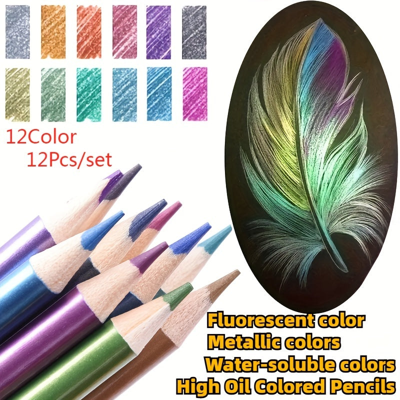 12 Colors High Quality Water Soluble Metal Fluorescent Drawing Pencils
