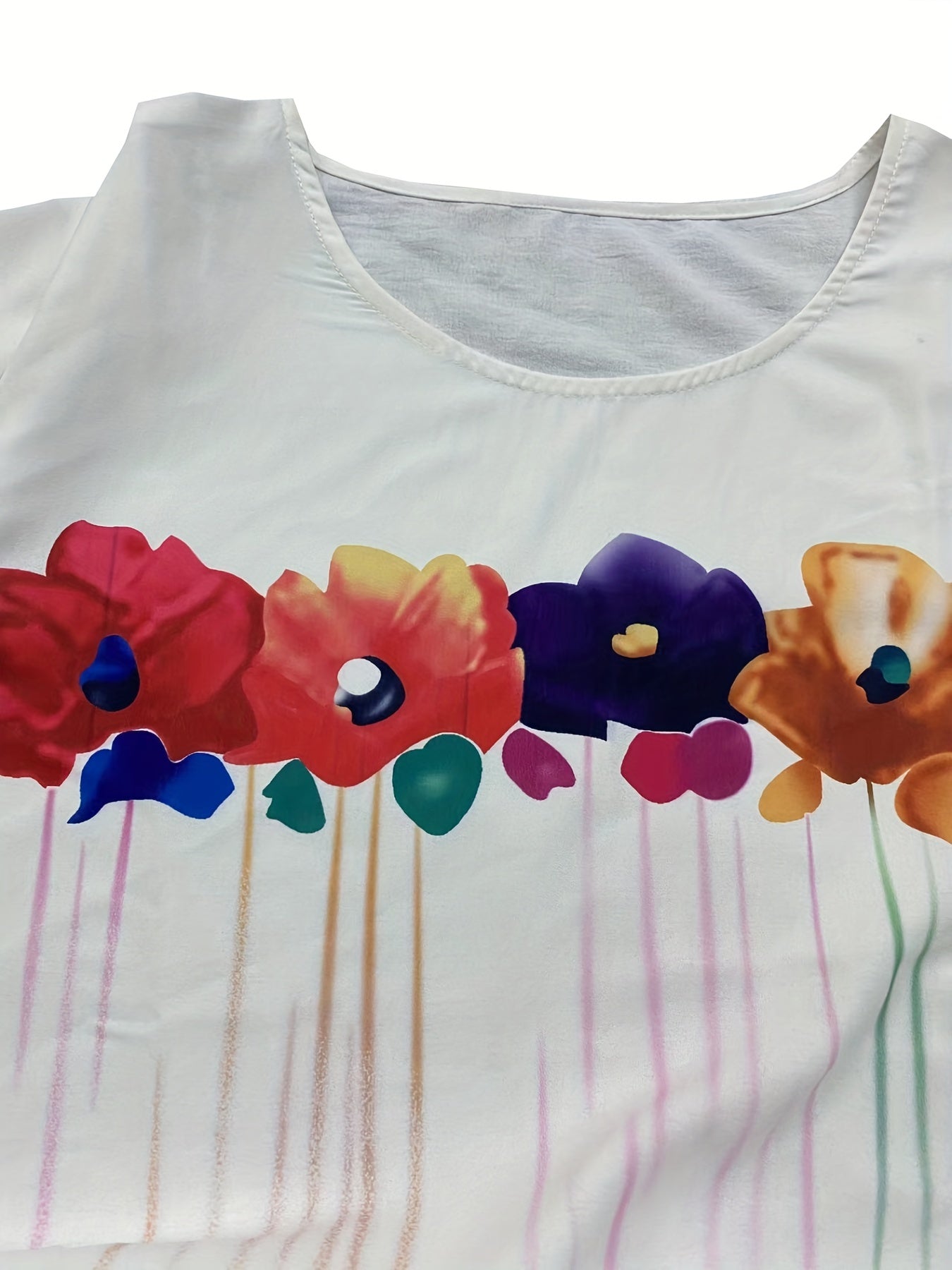  Casual Dress Women's Plus Colorful Flower Print Short Sleeve