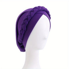 Classic Braid Cross Turban Hat Solid Head Wrap Stretchy Hijab Beanie Cap