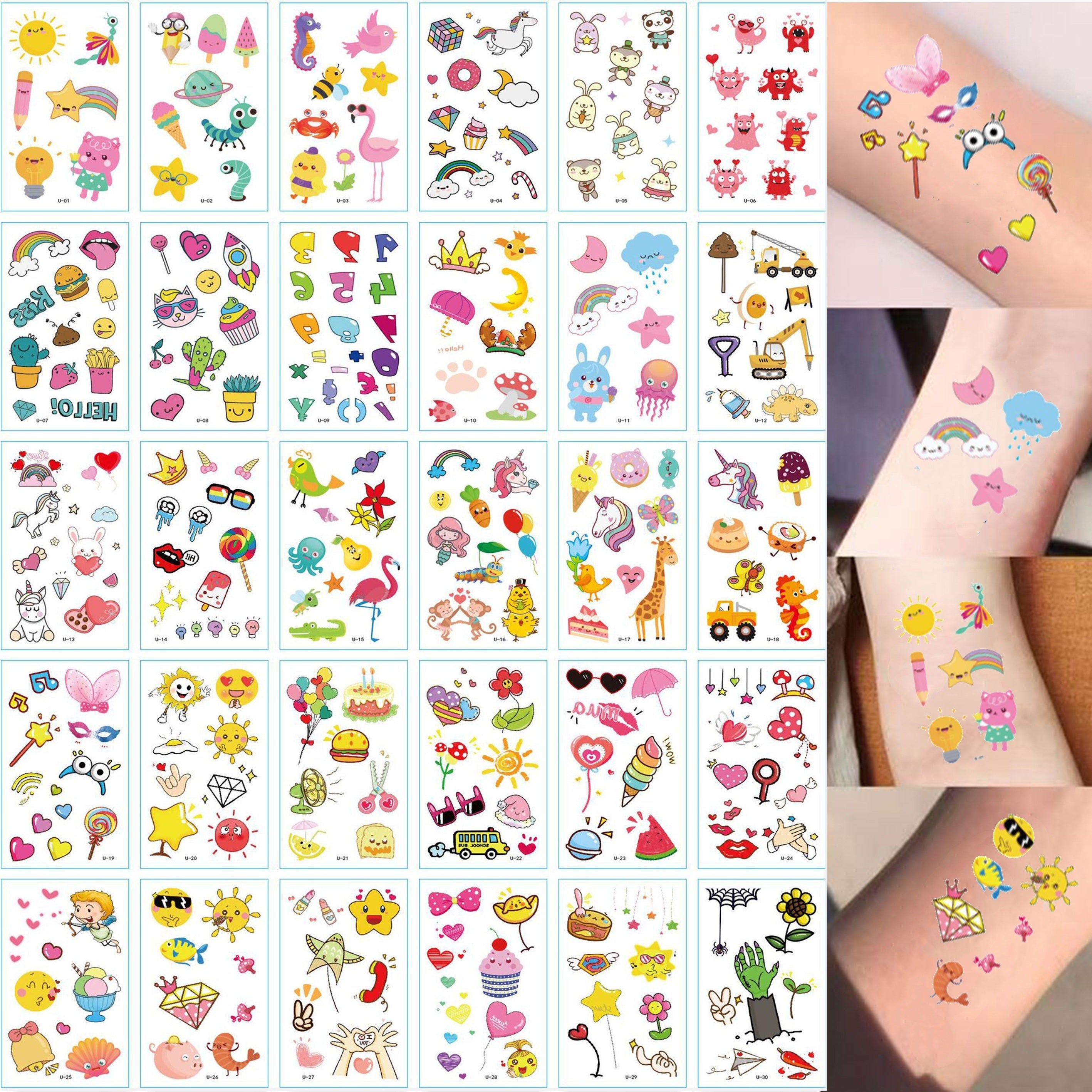Animal Food Star Sun Tattoo Stickers - Birthday Party Temporary Tattoos