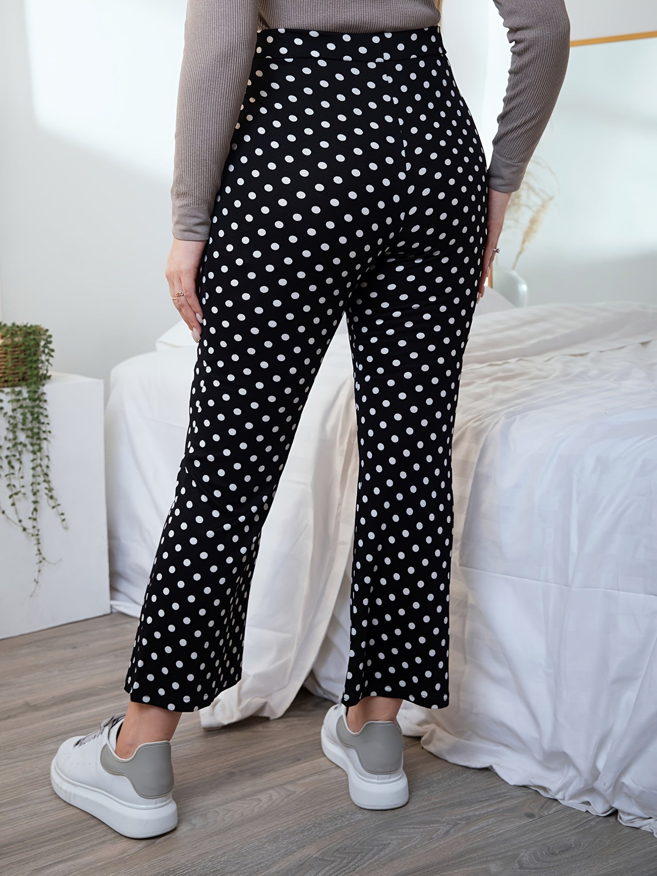  Polka Dot High Rise Flared Leg Pants