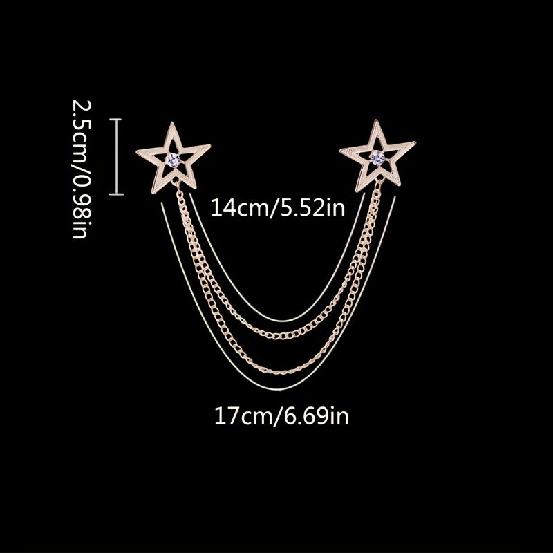 Man Chain Lapel Pin Suit Shirt Collar Tassel Brooch Retro Pins Wedding Party