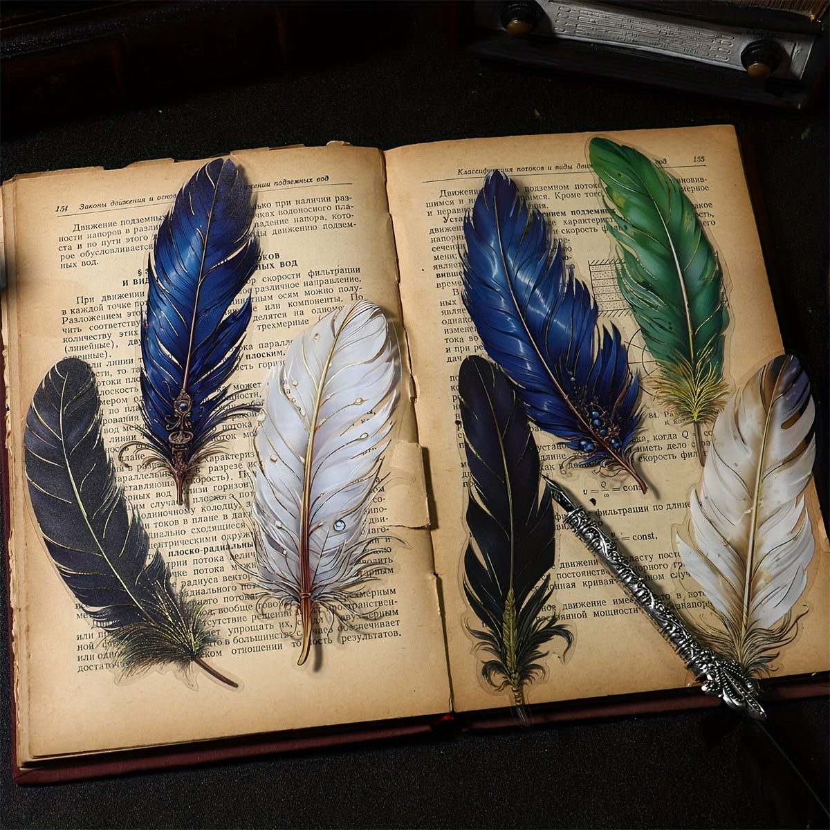 5pcs PET Hot Stamping Angel Feather Stickers Retro Feather Journal Collage