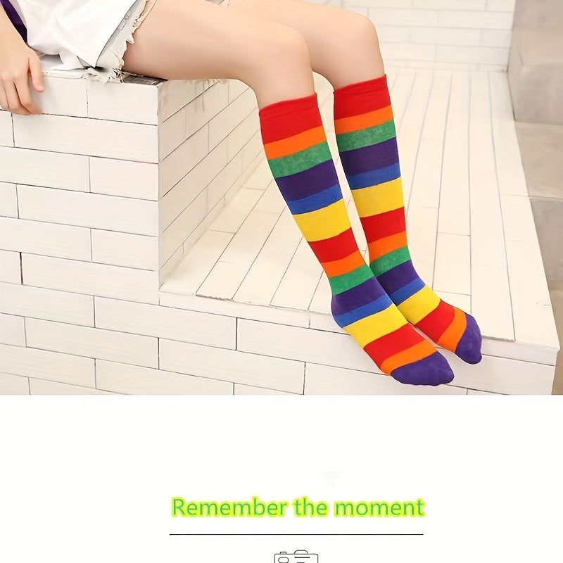 Rainbow Candy Striped Knee Socks for Kids 3-8yrs
