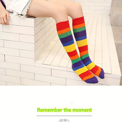 Rainbow Candy Striped Knee Socks for Kids 3-8yrs