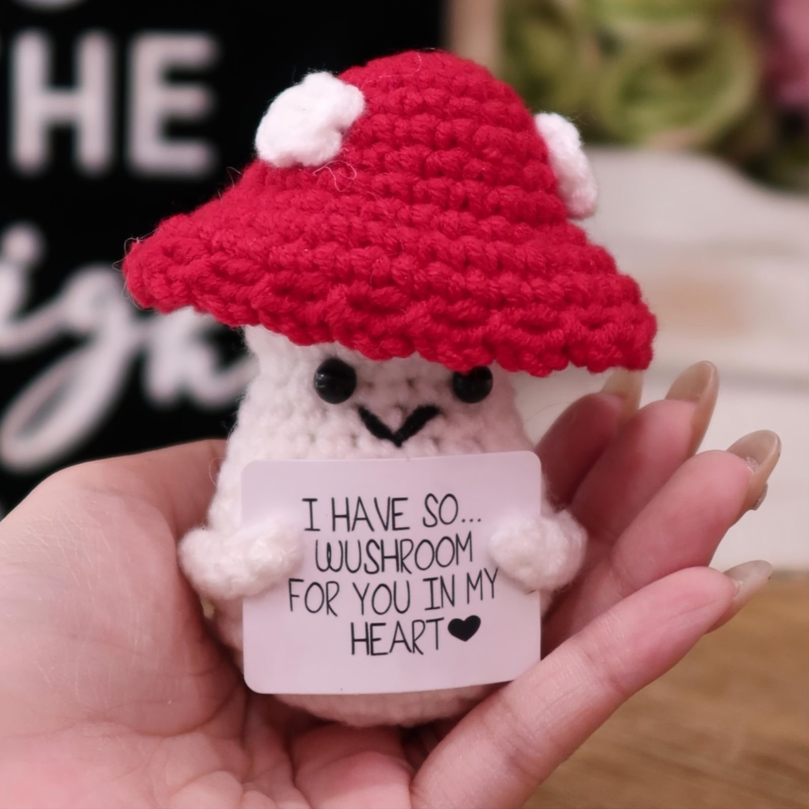 Crochet Amphibian Toy with Mushroom Hat - Emotional Support Gift
