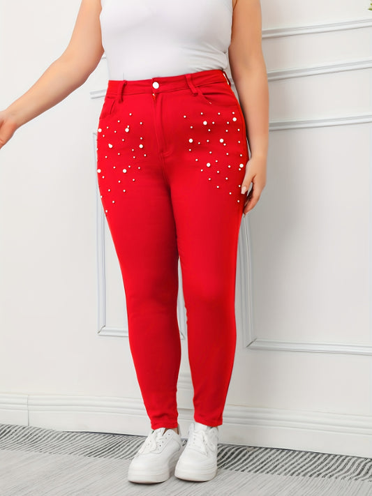 Women's Plus Pearl Button Slim Fit Denim Pants