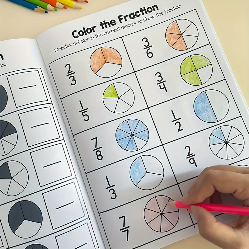 Fraction Learning Math Workbook Whiteboard Book Colorful Circle Graphs
