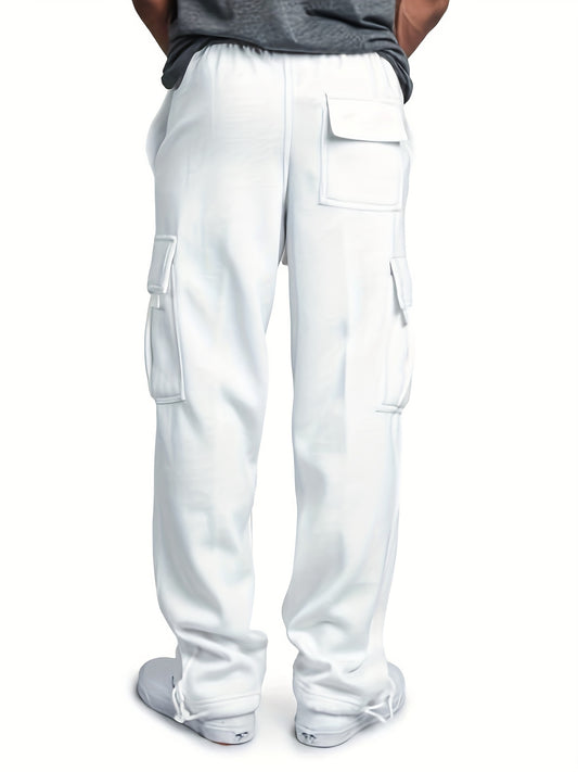 Men's Elastic Waist Cargo Pants with Pockets - Comfortable Sweatpants