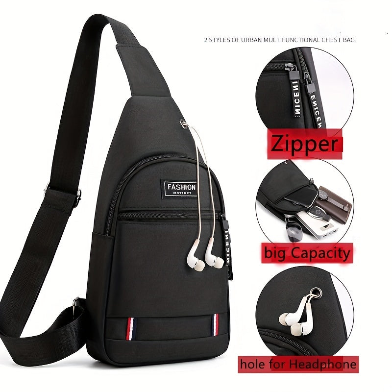 Men's Nylon Crossbody Bag With Earphone Hole Multifunction Diagonal Shoulder Bag