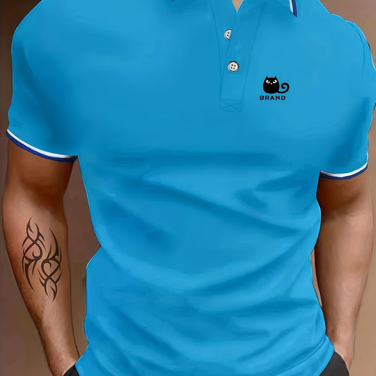 Men's Cat Graphic Polo Shirt Casual Button Up
