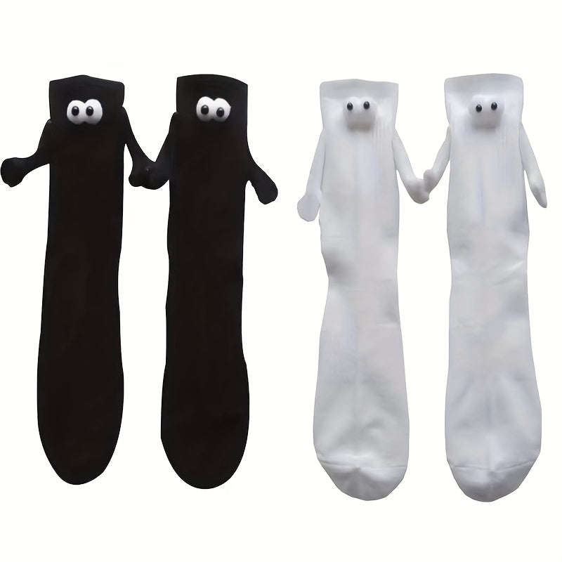 3 Pairs Creative Sweat-absorbing Mid-calf Socks with 3D Magnetic Dolls