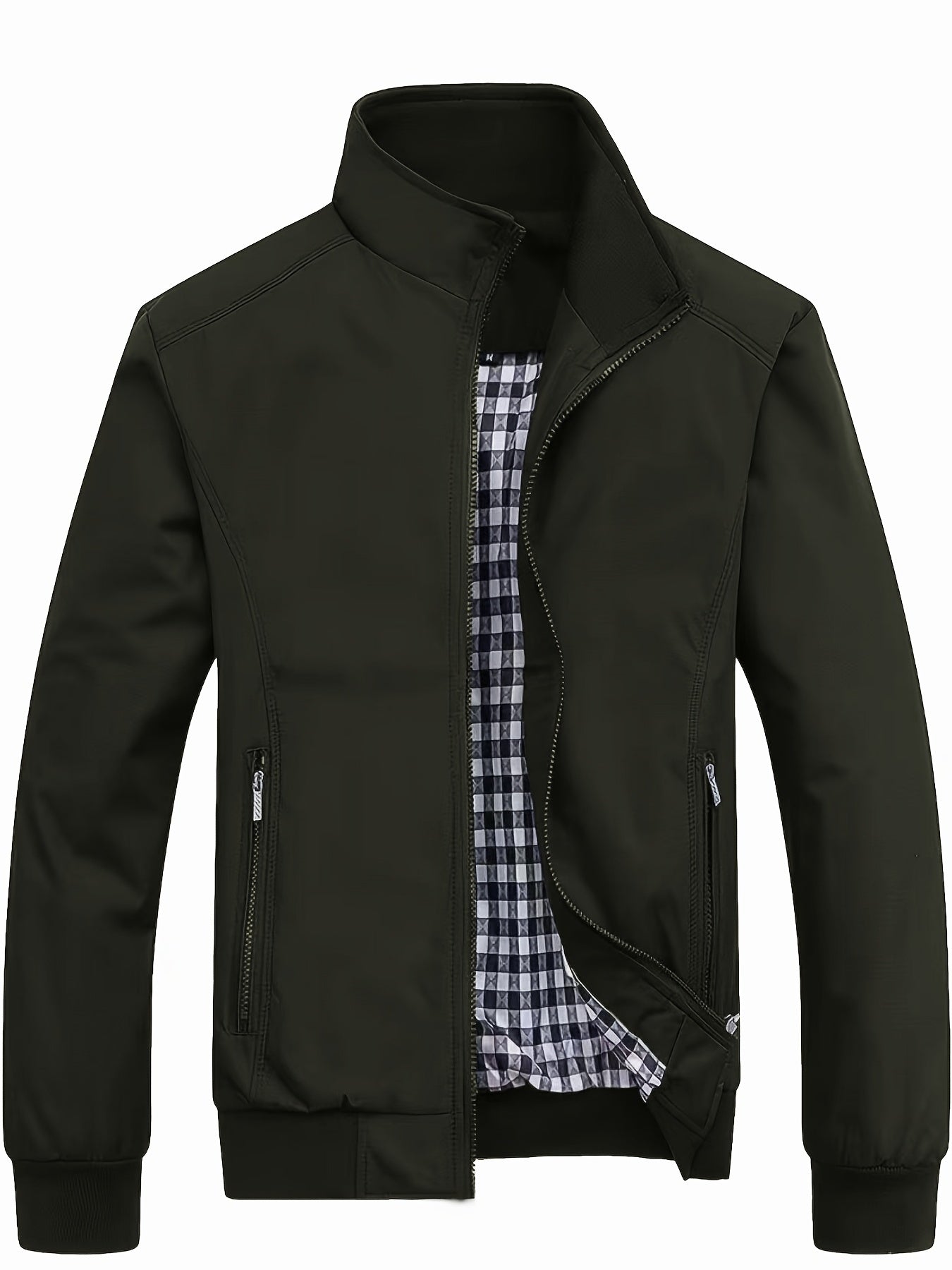 Men's Casual Stand Collar Zipper Pockets Jacket Coat Spring Fall