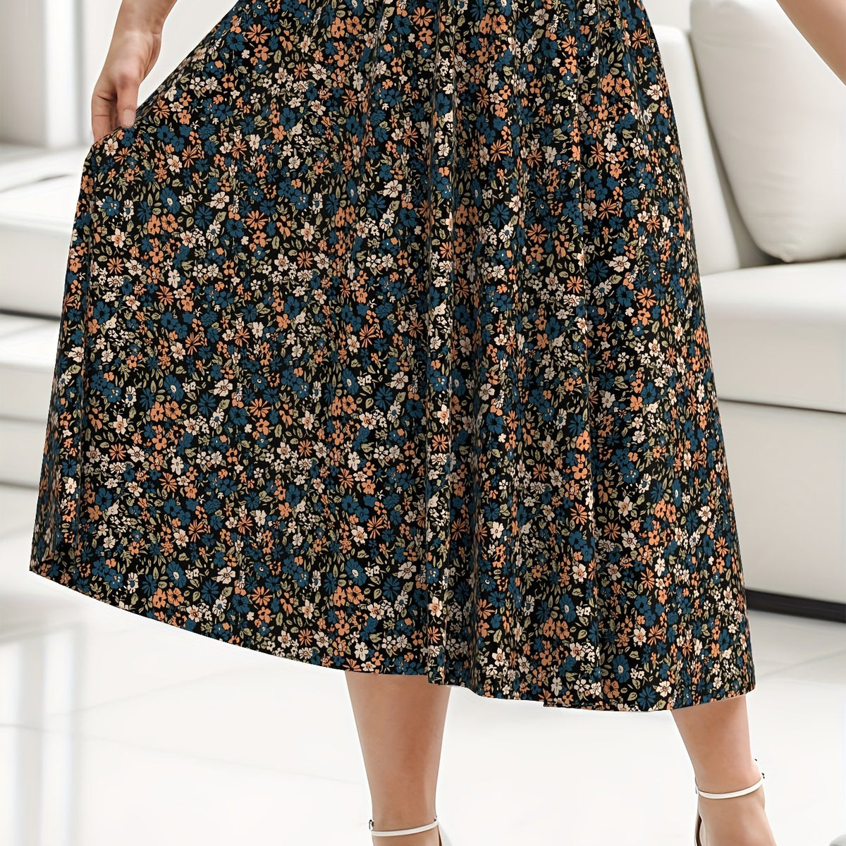Women's Plus Ditsy Floral Print Maxi Skirt