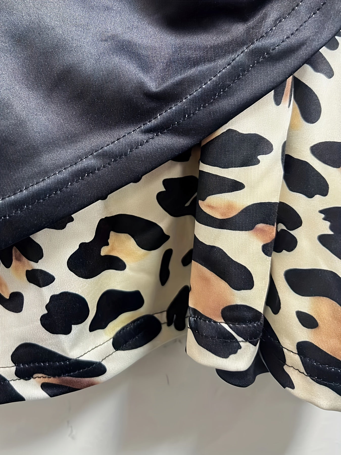  Colorblock Leopard Print Long Sleeve Dress