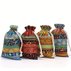 1pc Linen Gift Bags Drawstring Storage Bags Egyptian Pattern Burlap Bag