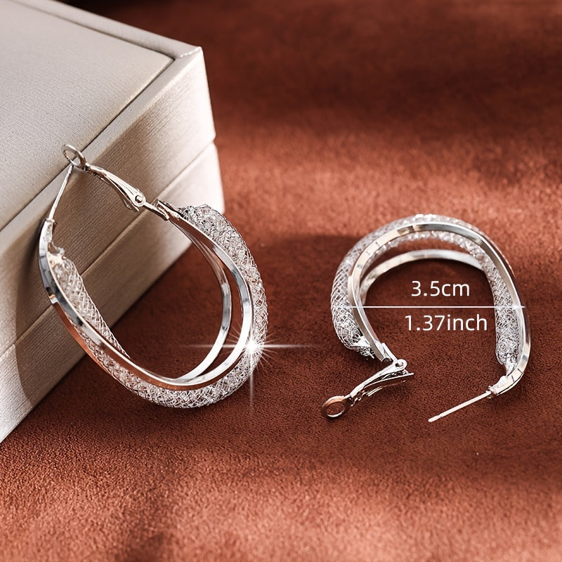 Twisted Hoop Earrings with Zircon Inlay for Pierced Ears