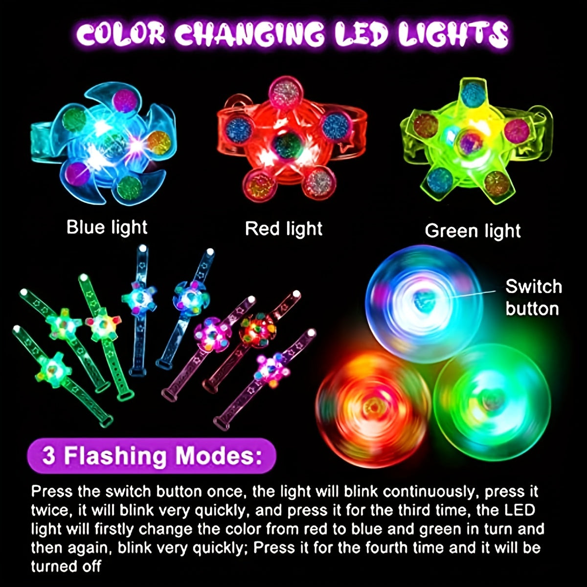 5pcs LED Light Up Spin Glow Bracelets, Party Favors for Goodie Bags, Birthday