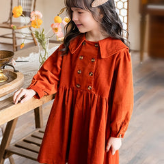 Girl's Solid Corduroy Princess Dress Long Sleeve Spring Fall Party