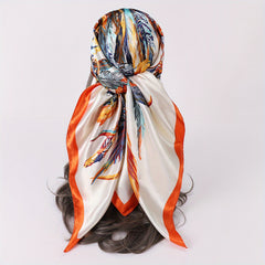 Vintage Feather Print Bandana Boho Silk Shawl Head Wrap Turban
