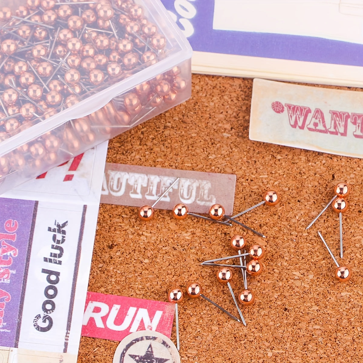 200pcs Rose Push Pins Map Tacks 1 6Inch Retro Metallic Beads Head