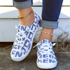 Women's Letter Pattern Casual Skate Shoes Lace Up Anti slip Canvas Shoes