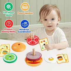 Montessori Wooden Burger Sorting Stacking Toy for 3-Year-Olds