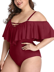  Off Shoulder Ruffle One Piece Swimsuit