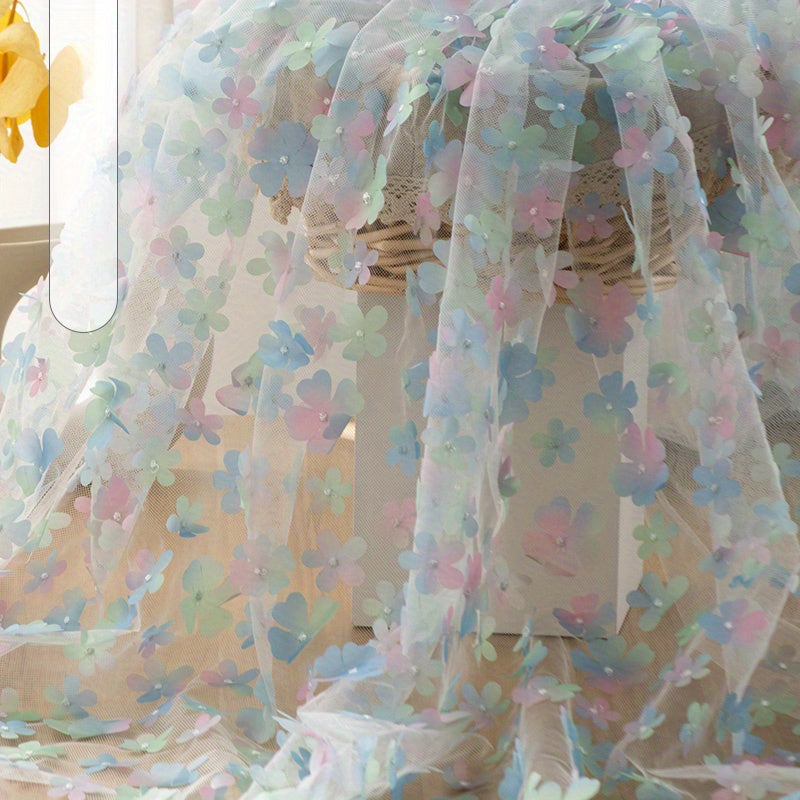 3D Flower Embroidery Mesh Tulle Fabric Wedding Dress DIY Crafts 91x130cm
