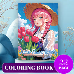 Anime Flower Beauty Coloring Book for Adults - 22 Pages