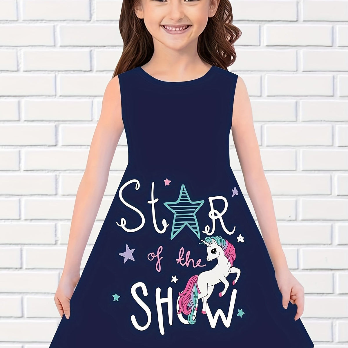 Girls 3D Unicorn & STAR OF THE SHOW Graphic Dress