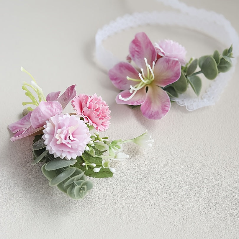 2pcs Lilac & Lily Floral Wrist Corsages Purple