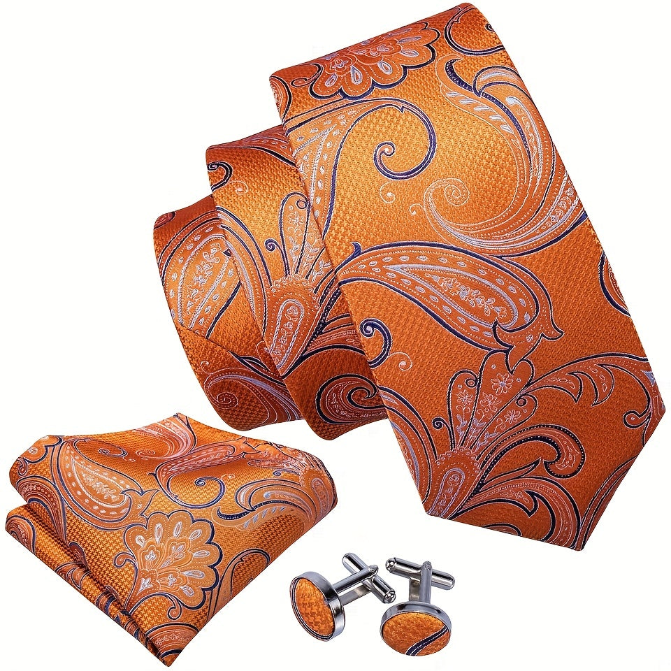 Men's Floral Solid Necktie Set with Handkerchief Clip