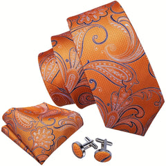 Men's Floral Solid Necktie Set with Handkerchief Clip